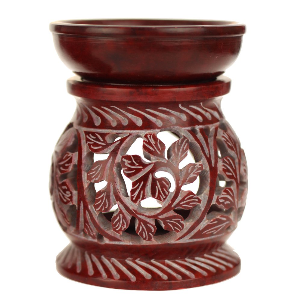 Oil Diffuser - Red Soapstone Oil Burner Round leaves 4