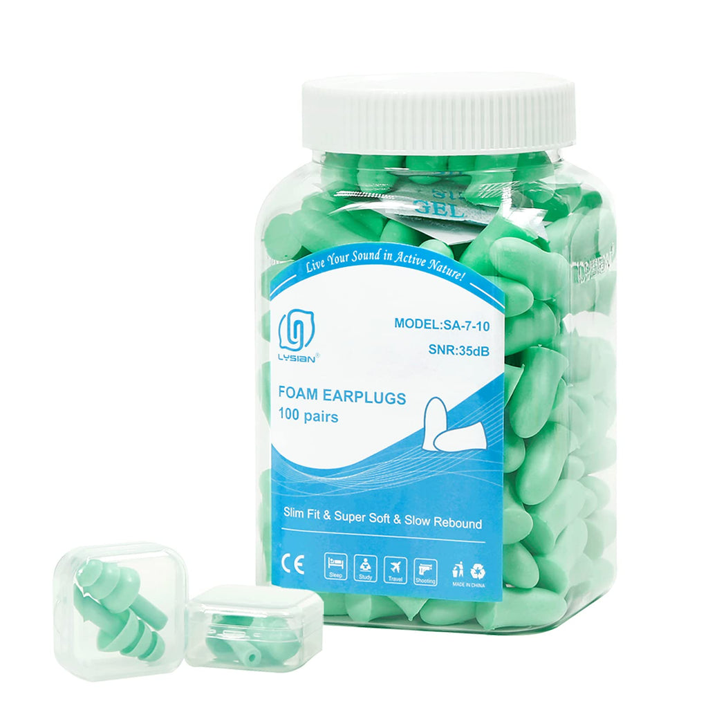LYSIAN 100 Pairs Slim Foam Ear Plugs for Small Ear Canals Women, 35dB SNR Noise Canceling Sound Blocking Reduction Earplugs for 