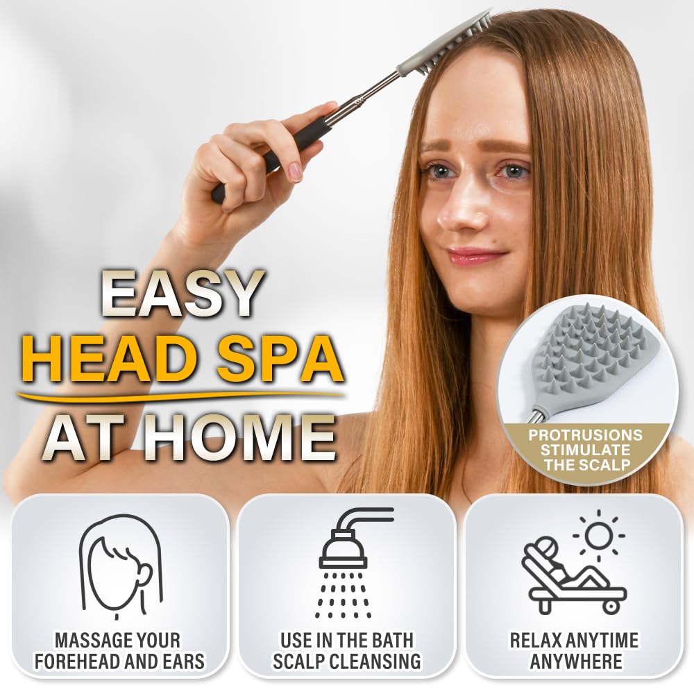 ROUNDS Back Scratcher Dont DamageYour Back Hard Silicon Protrusion Cream applicator Head spa Portable Extendable Telescoping