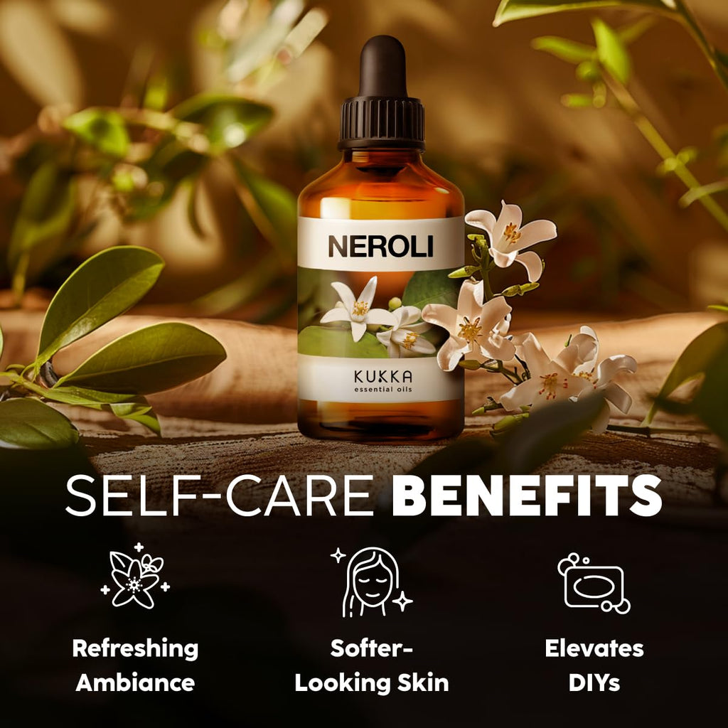 Kukka Neroli Essential Oil for Diffuser Skin - 4 Fl Oz - 100% Pure Natural Neroli Oil, Floral Scent, for Aromatherapy, Candle, B