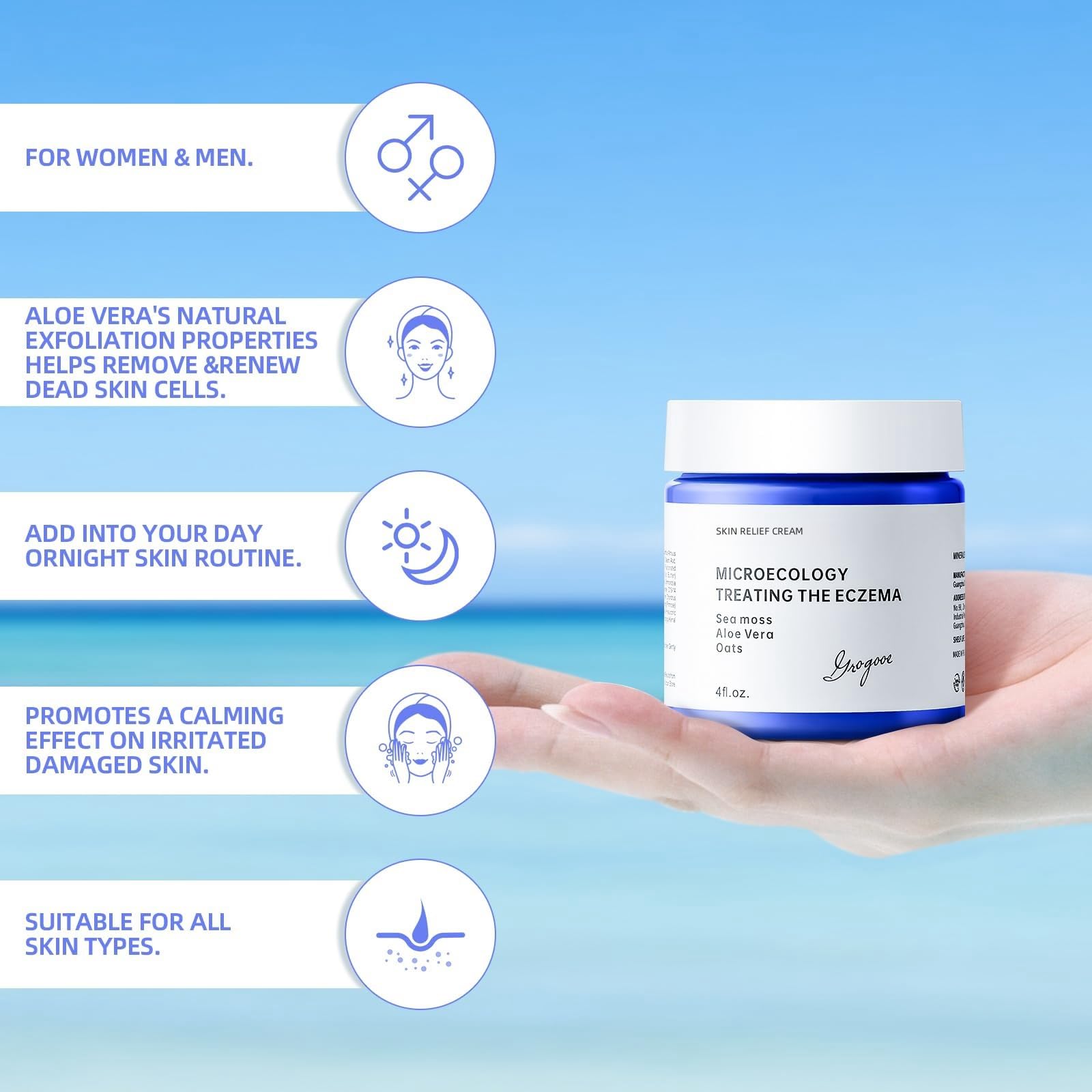 Natural Soothing Eczema Cream | Made with Sea Moss & Oats for Sensitive Skin - Hydrate Eczema Cream for Dry Skin - 4FL oz