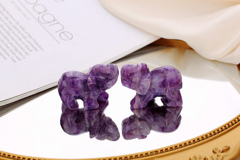QINJIEJIE Amethyst Elephant Decor Statue Crystals Decor Healing Stones Crystal Purple Pocket Figurines Cute Hand Carved Sculptur