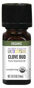 Aura Cacia 100% Pure Clove Bud Essential Oil | Certified Organic, GC/MS Tested for Purity | 7.4 ml (0.25 fl. oz.) | Syzygium aro