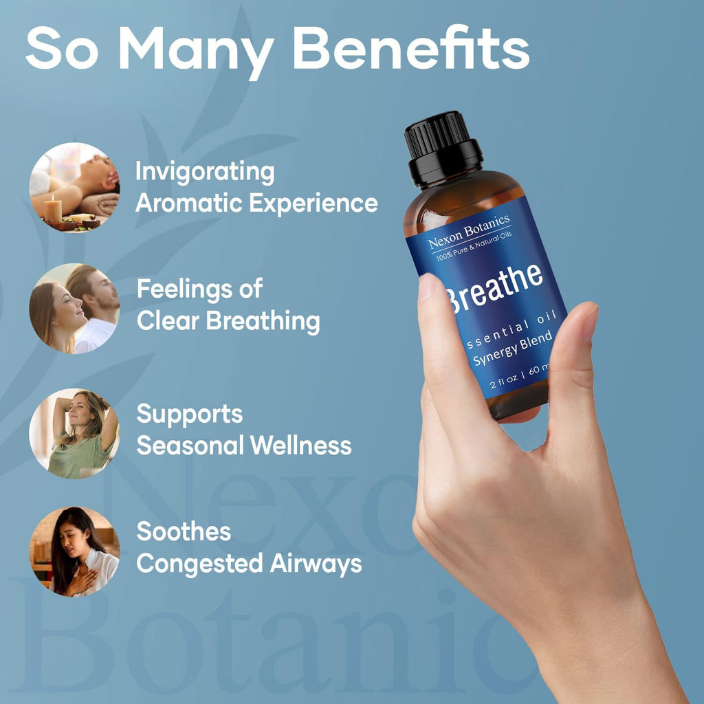 Breathe Essential Oil Blend 60 ml - Breath Sinus Relief with Menthol Oils - for Humidifiers, Diffusers, and Aromatherapy - Nexon