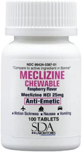 SDA LABORATORIES Meclizine Chewable Tablets, 25mg - Anti-Emetic, Raspberry Flavor - Motion Sickness & Vertigo Relief for Nausea,