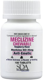 SDA LABORATORIES Meclizine Chewable Tablets, 25mg - Anti-Emetic, Raspberry Flavor - Motion Sickness & Vertigo Relief for Nausea,