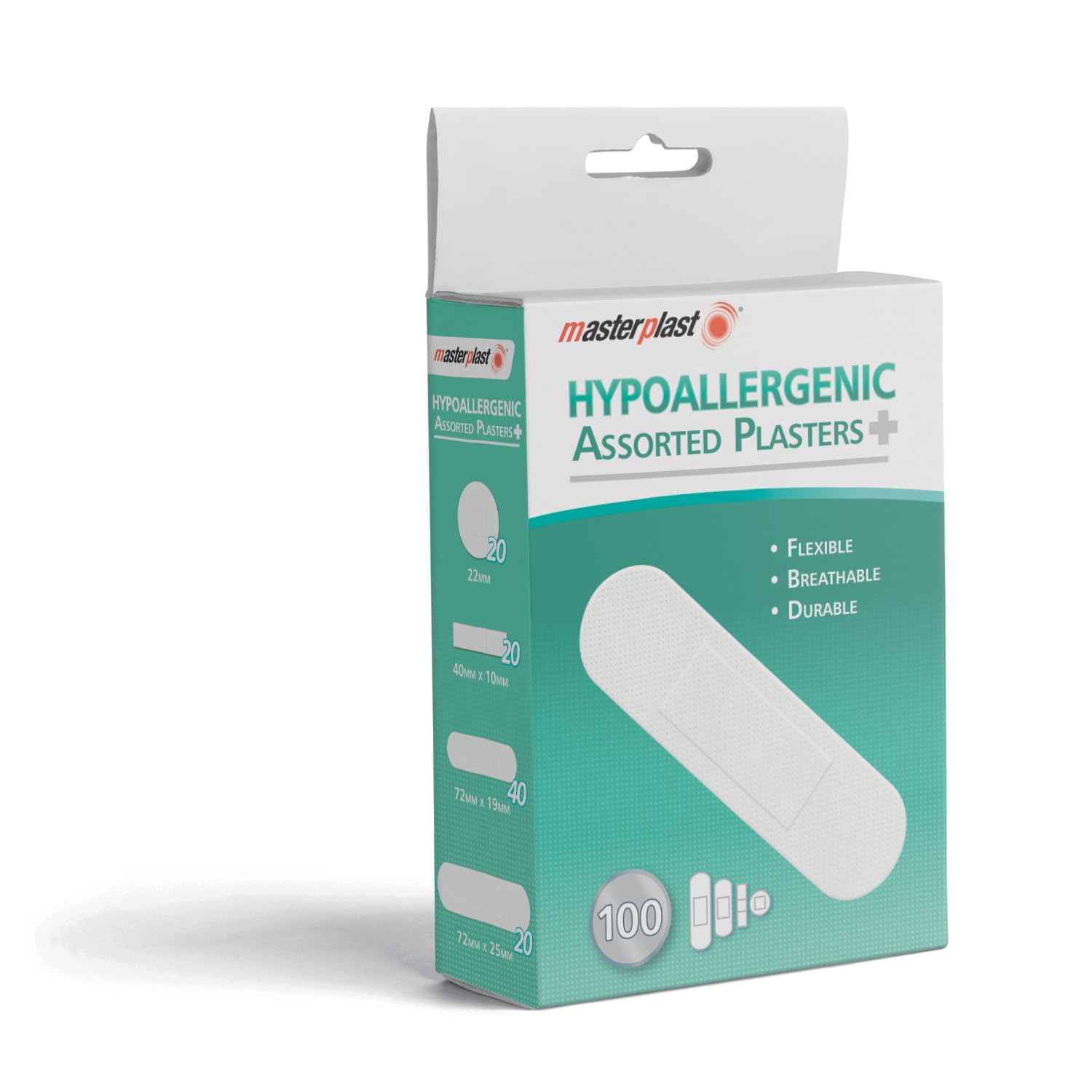 MASTERPLAST Hypoallergenic PLASTERS, Flexible, Durable Pack of 100