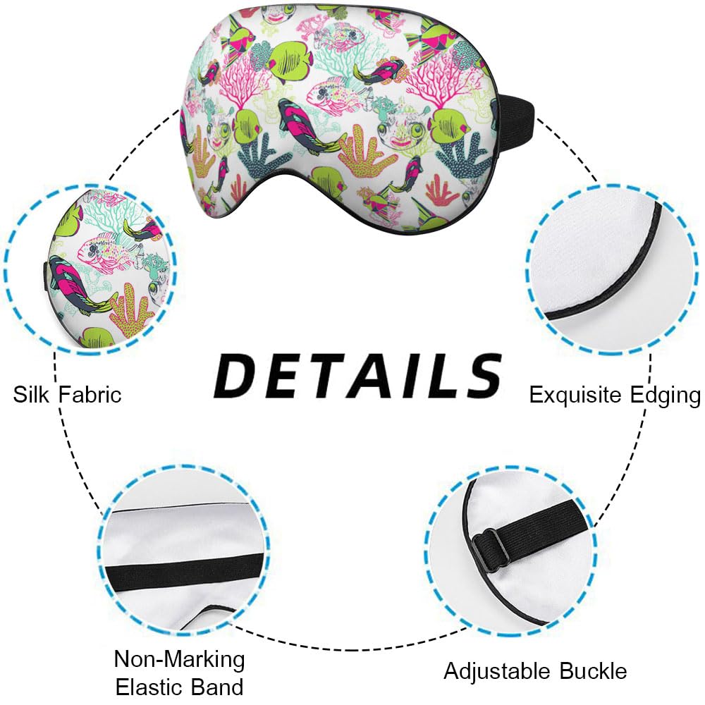 NOHSHE Coral Fish Silk Eye Mask Sleep Mask Colorful Ocean Seaweed Eye Mask with Adjustable Strap Lightweight for Women Work Trav