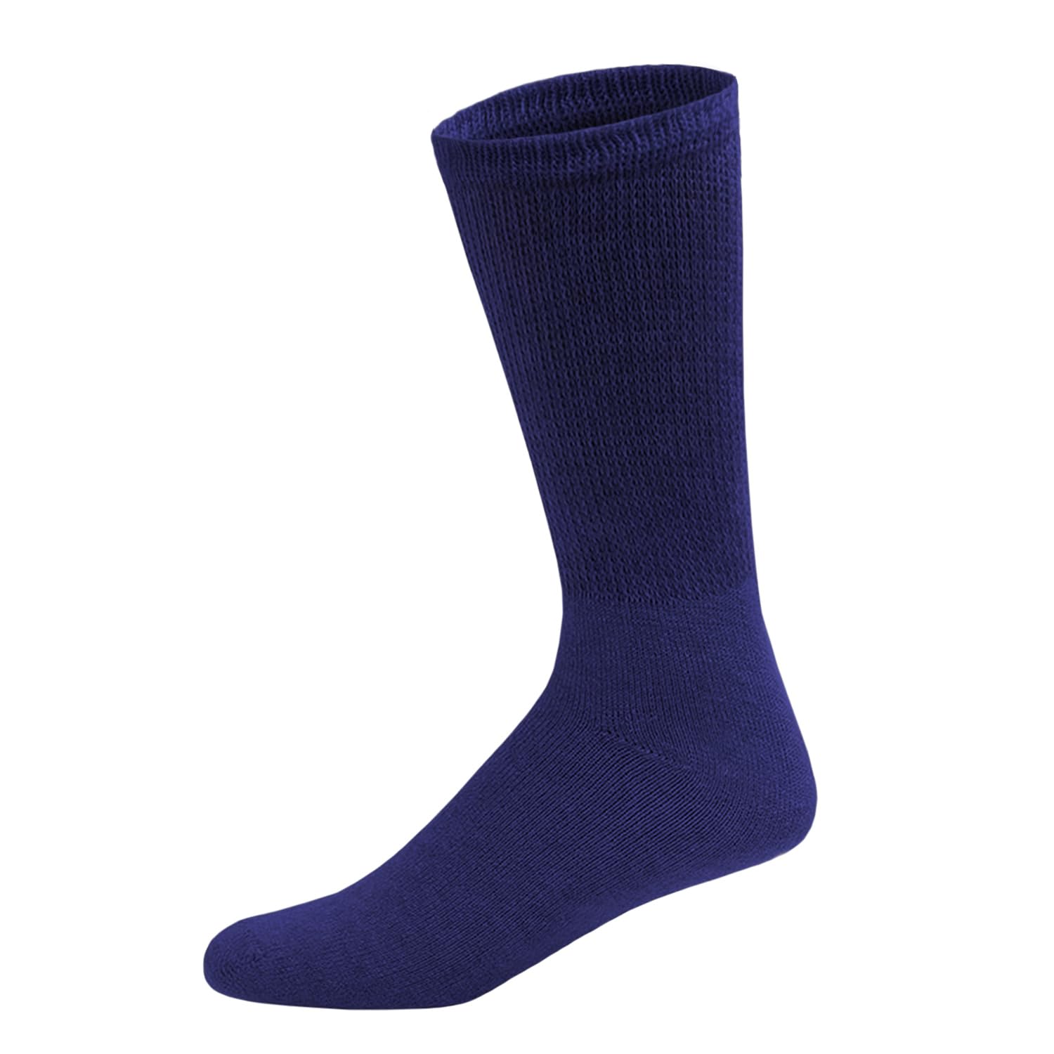 6 Pairs of Cotton Diabetic Neuropathy Crew Socks (9-11, Fits Men's shoe size 7-9.5, Navy)