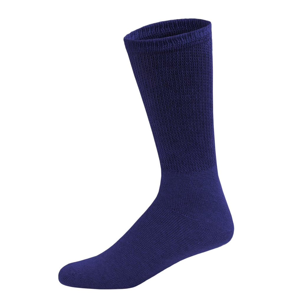 12 Pairs of Cotton Diabetic Neuropathy Crew Socks (9-11, Fits Men's shoe size 7-9.5, Navy)