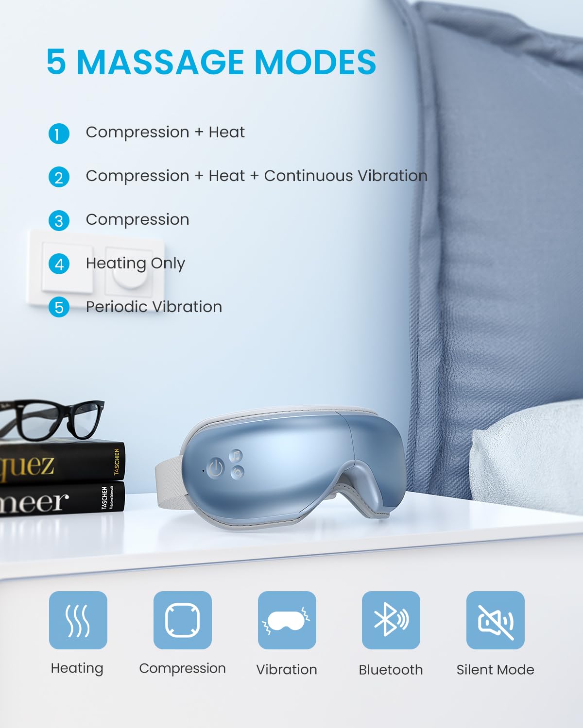 RENPHO FSA HSA Eyeris1 Eye Massager, Birthday Valentine's Day Gifts, Migraine Massager with Remote, Compression, Silent Mode, Bl