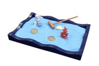 Natures Mark Mini Zen Garden Kit for Desk with Rake, Blue Sand, Miniature Mermaid Clam Corlal Figures, Wavy Base, Glass Rocks