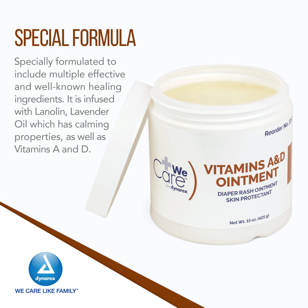 Dynarex Vitamins A & D Ointment, Ointment with Vitamin A and Vitamin D Skin Protectant, for Diaper Rash and Discomfort, White, 1