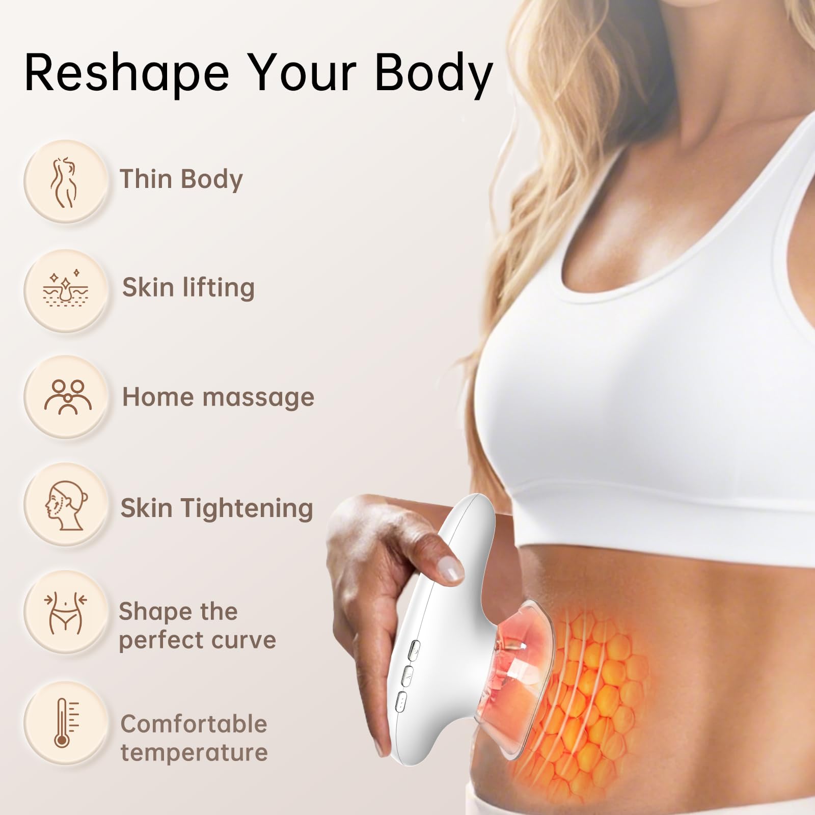 CENXIGO 4 in 1 Body Sculpting Machine-Lymphatic Drainage Massager with 4 Adjustable Functions:Heating,Cupping,Red Light & Massag