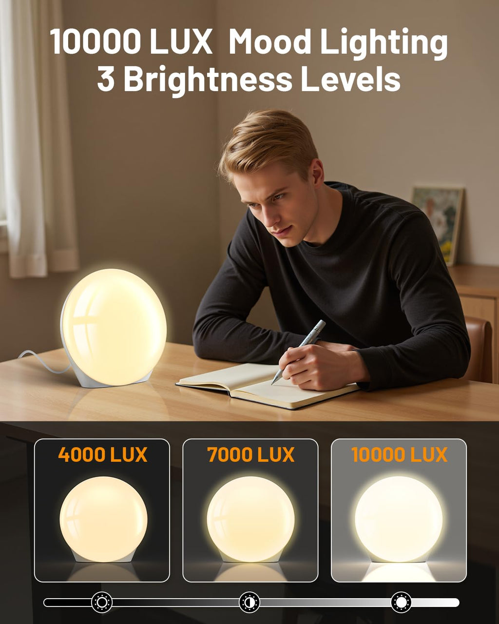SUXIO Light Therapy Lamp - 10000 Lux Therapy Lights Lamp, 3 Timing & Mode Happy Lamp, Touch Control Sunlight Lamp with Memory Fu