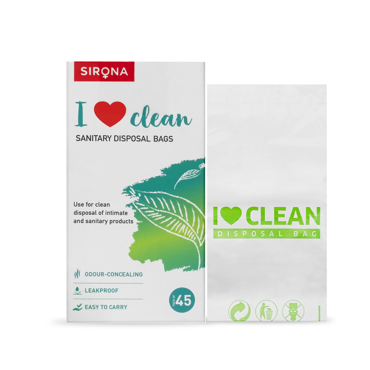 Sirona Sanitary Disposal Bags - 45 | Leakproof, Odor-Concealing Disposal for Tampons, Pads, Liners & More | Hygienic & Travel-Fr