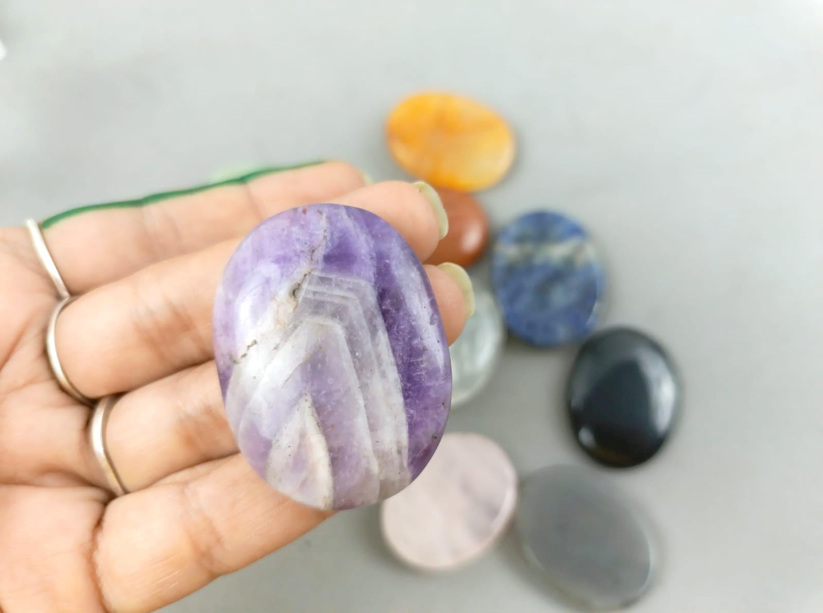 Jet Chakra Stone Set Oval 10 Crystal Healing Spiritual Decor Reiki Crystal Product Therapy Balancing Gift Art Massage Stone Medi