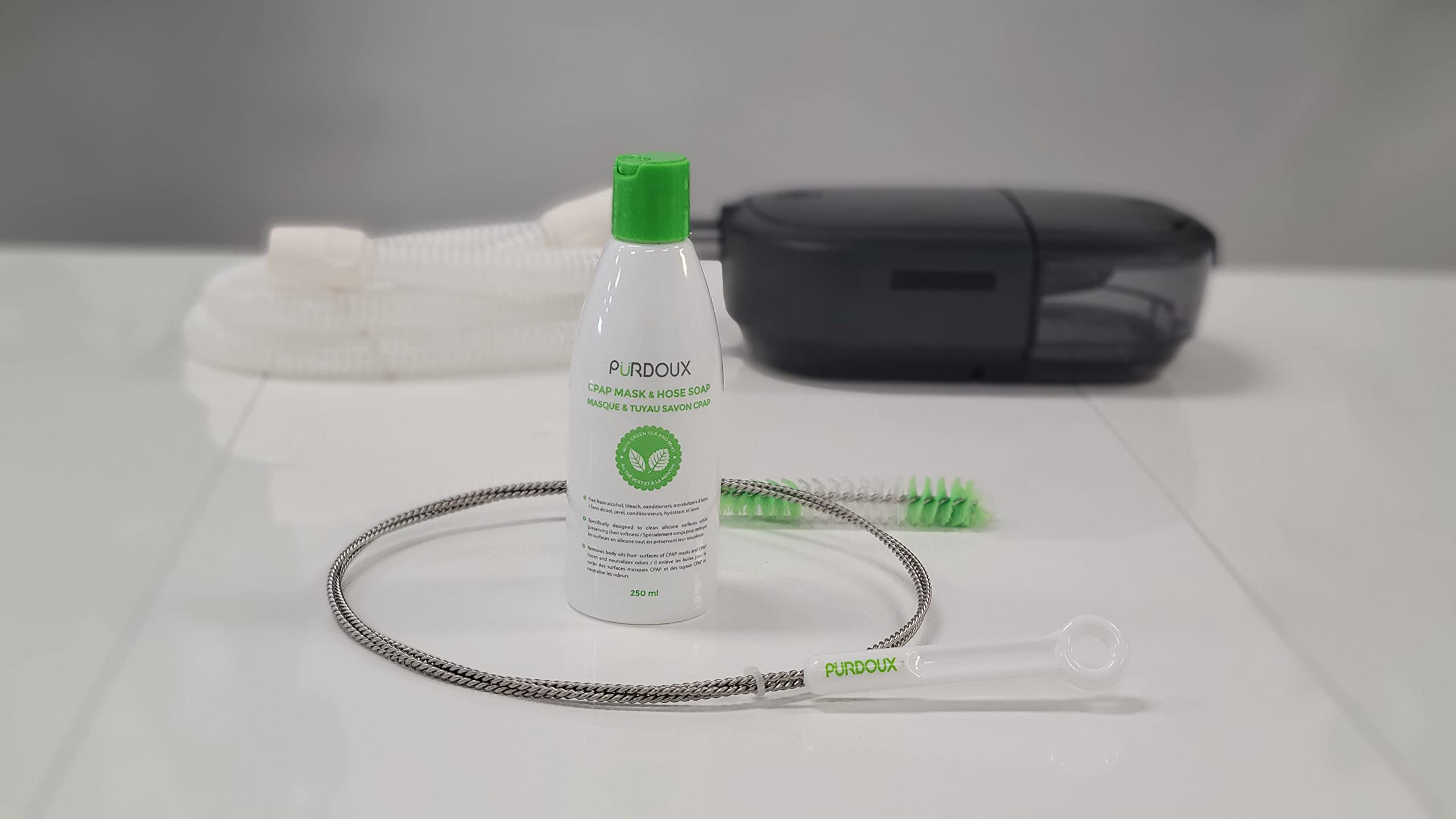 PURDOUX CPAP Mask & Hose Cleaning Soap (Pack of 3 Bottles, 250 ml / 8.4 oz Each) (3 x Green Tea-Mint Scent)