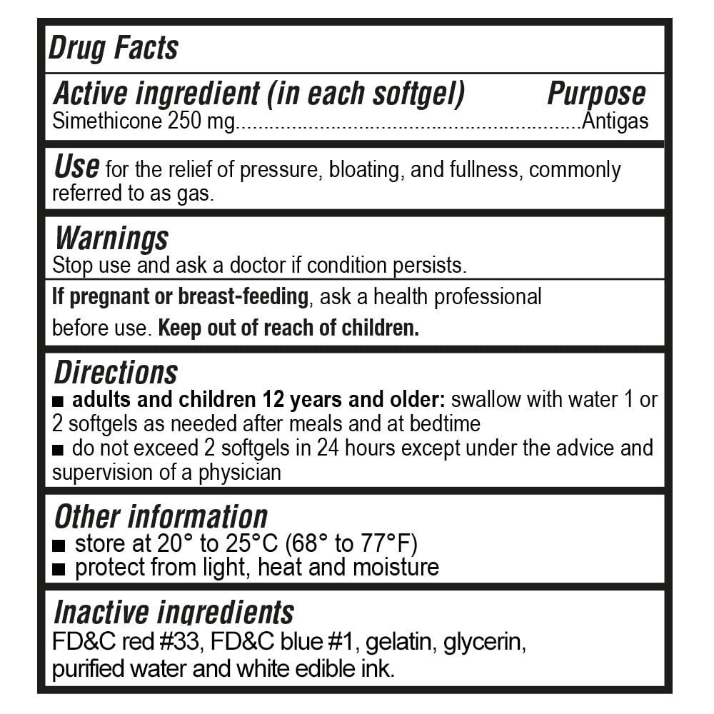 Maximum Strength Gas Relief Softgels with Simethicone 250 mg Relieve Pressure, Bloating and Painful Discomfort Compare to Gas-X