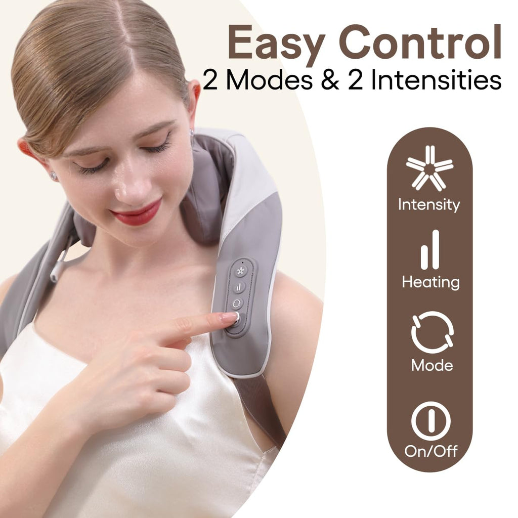 Fronnor Neck Massager with Heat Function Wireless Portable Neck Shoulder Massager,2 Modes 2 Levels Massager Women Men Gift-Home,