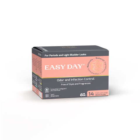 EASYDAY Heavy Flow(2-in-1 Period & Light Bladder Leakage Feminine Pads) with Wings, Sensitive Skins, Unscented, Breathable, Ultr