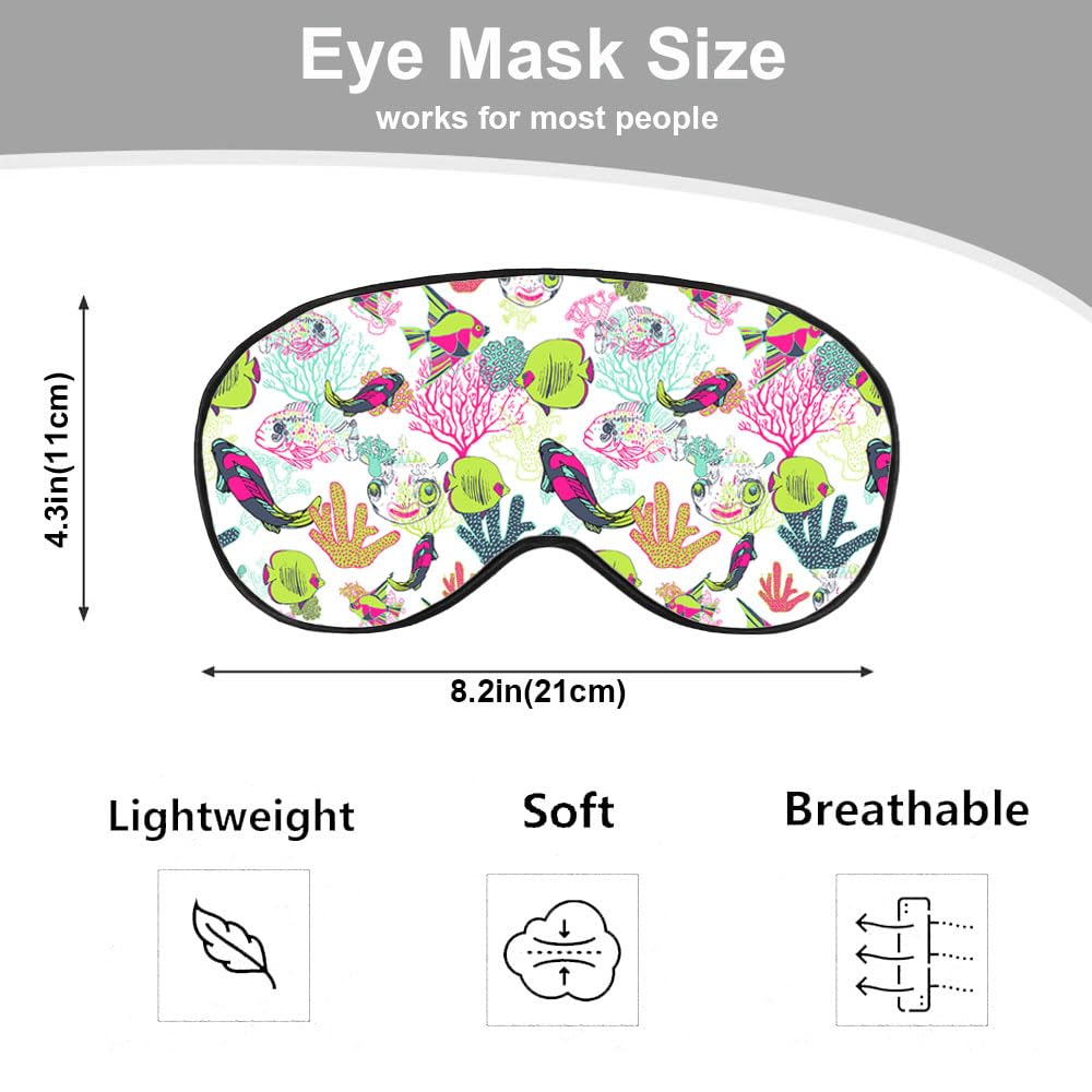 NOHSHE Coral Fish Silk Eye Mask Sleep Mask Colorful Ocean Seaweed Eye Mask with Adjustable Strap Lightweight for Women Work Trav
