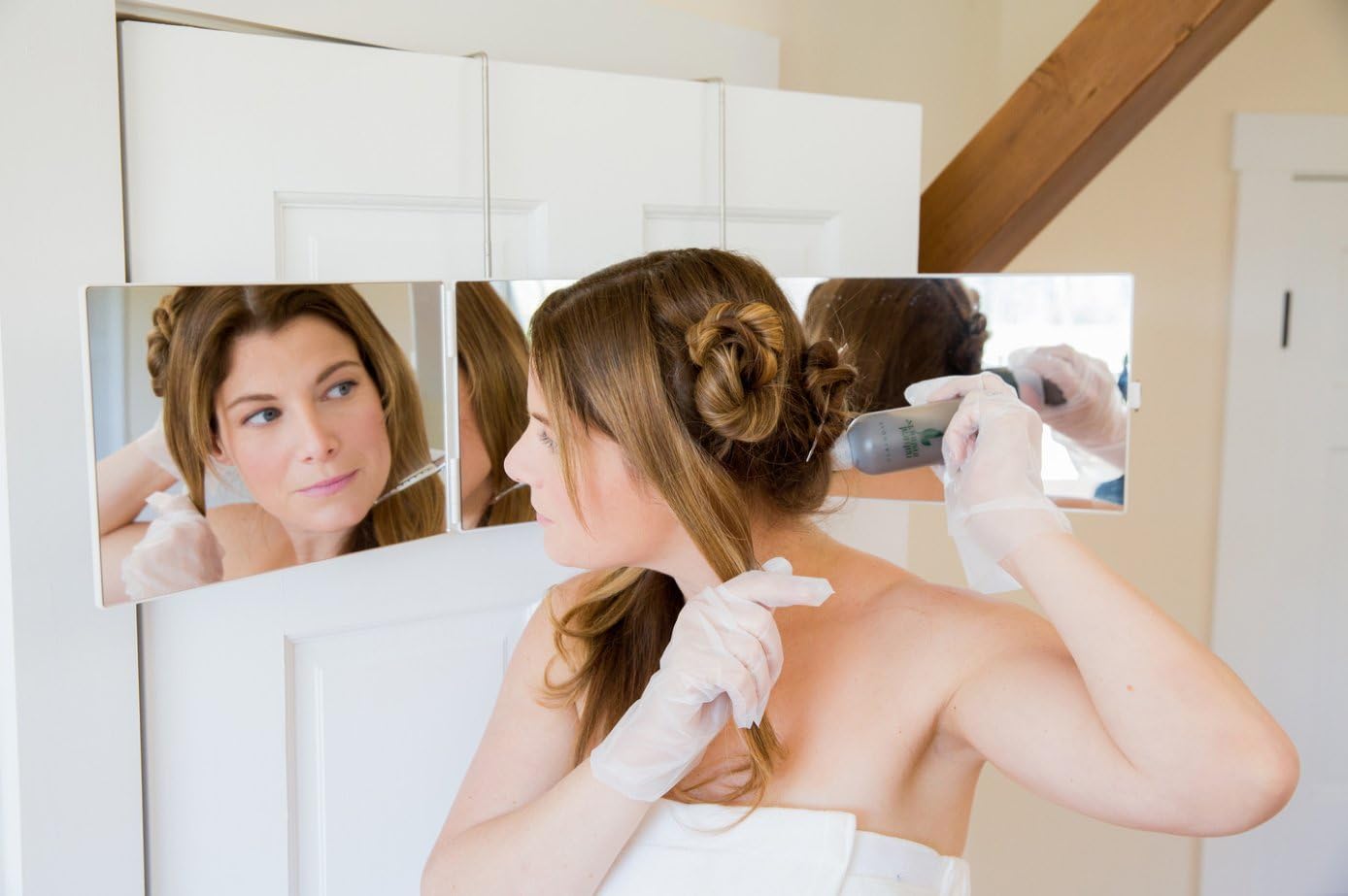 Floxee Portable Tri-Fold Mirror Home/Travel (White) 3 Way Mirror Hair, Makeup Mirror, Back of Head, Coloring, Styling, Cutting,