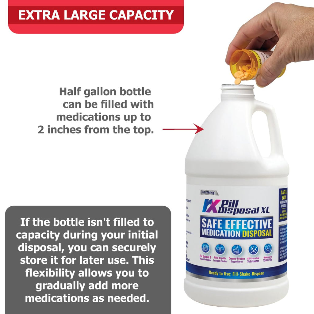 RX Pill Disposal XL, Safe Effective Solution, Destroy and Deactivate Prescription Medication Drug Medicines, XLarge 64oz Capacit