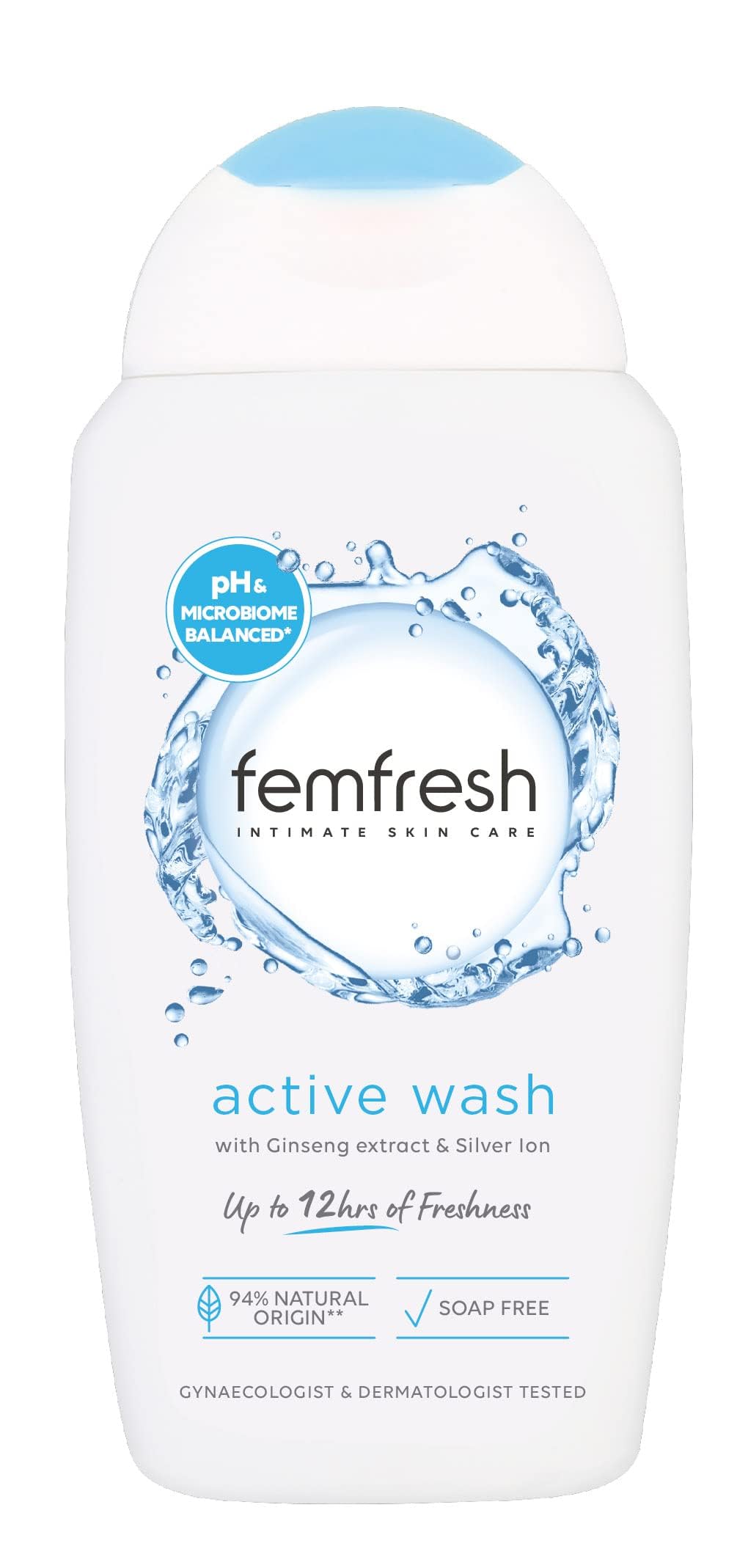 Femfresh Ultimate Care Active Vaginal Wash - Intimate Feminine Hygiene Shower & Bath Gel Cleanser - pH Balanced, Soap Free, Frag