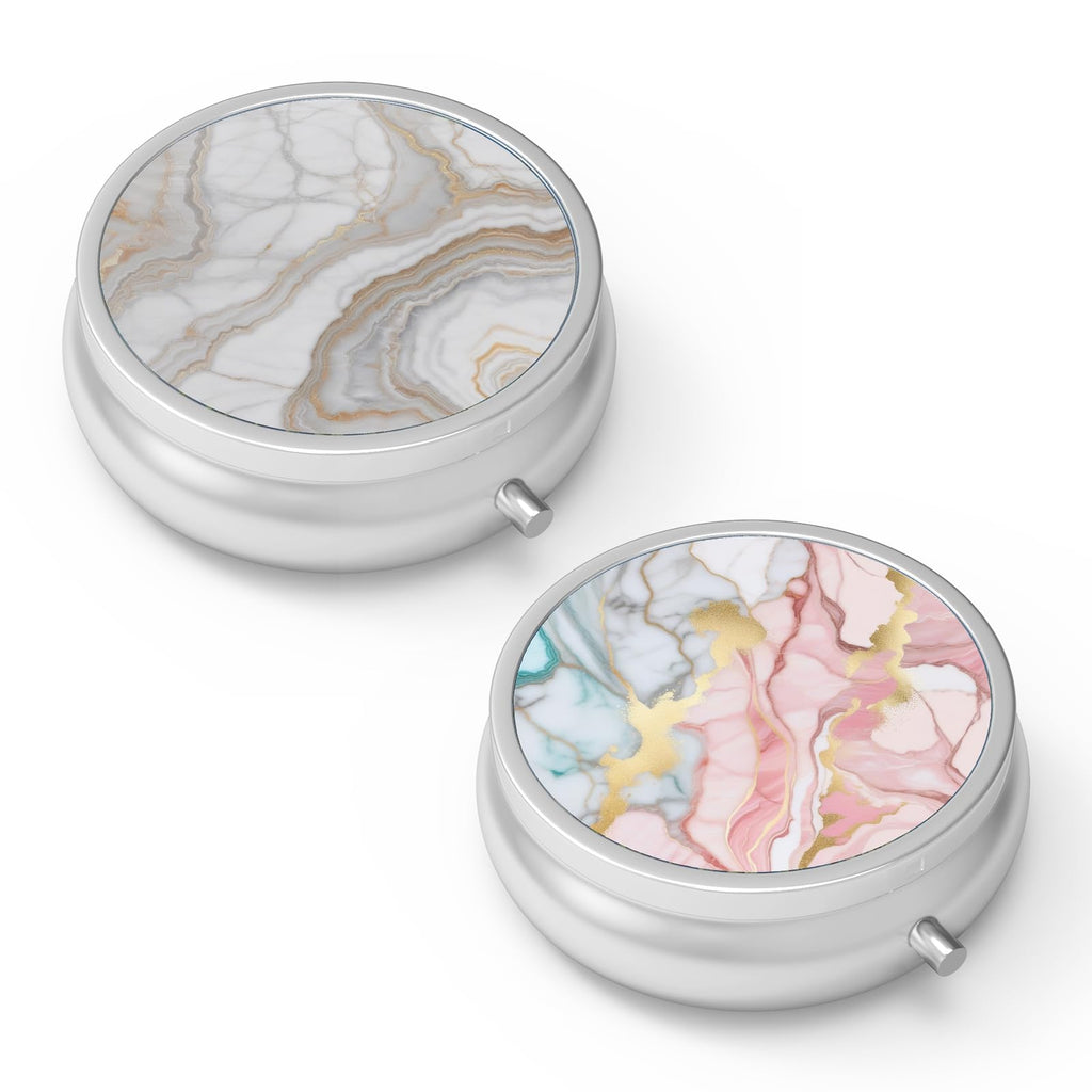 Pill Box 3 Compartment Medicine Case, Portable Pill Organizer for Pocket or Purse - Decorative Metal Medicine Box, Unique Gift (