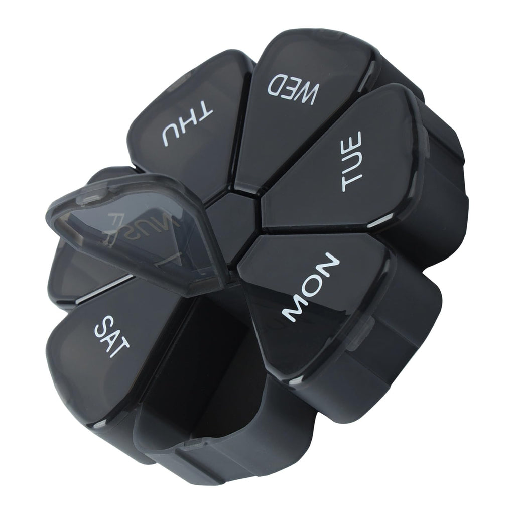 7 Day Pill Case for Medication, Vitamins, Fish Oils, Supplements, Travel Pill Box (Black)