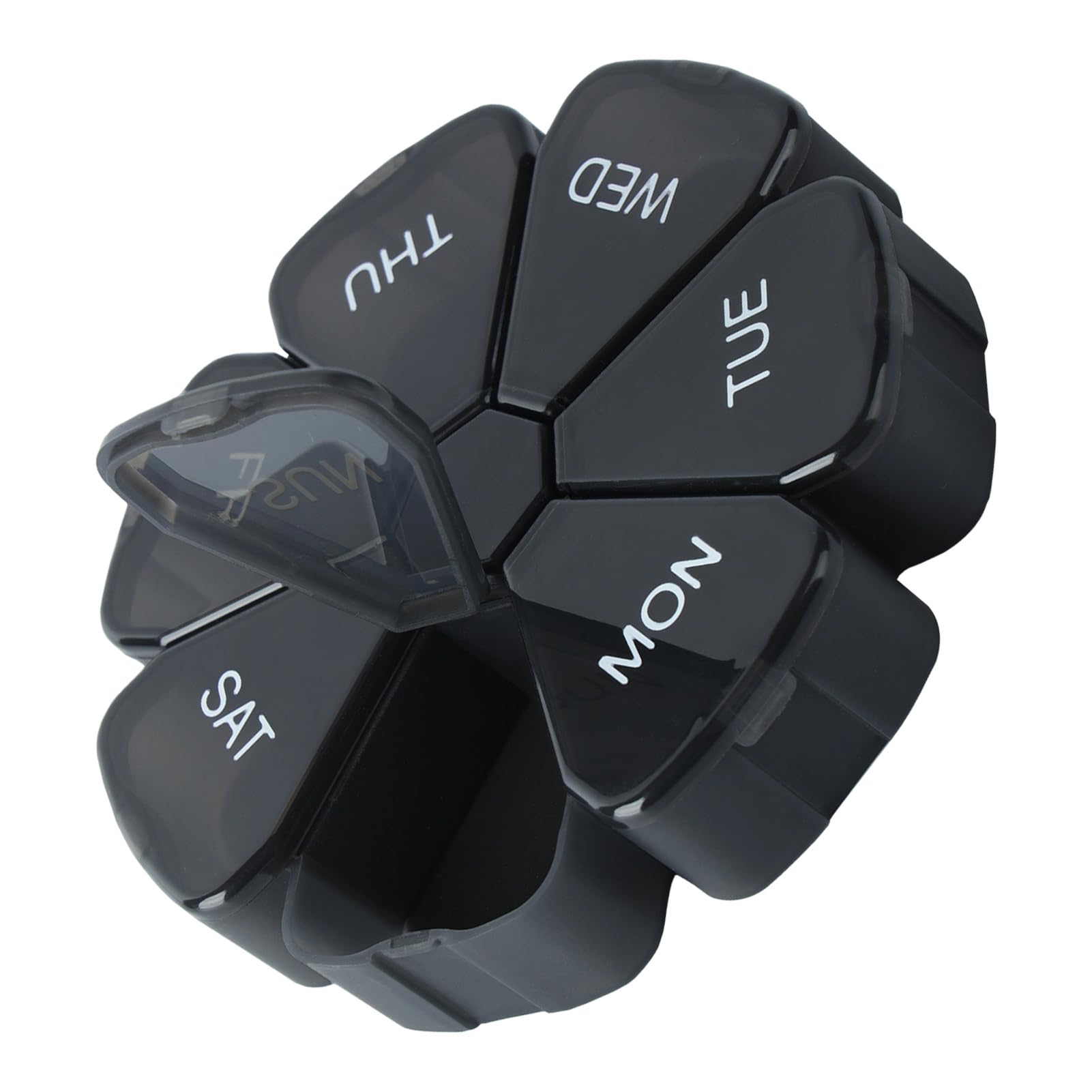 7 Day Pill Case for Medication, Vitamins, Fish Oils, Supplements, Travel Pill Box (Black)