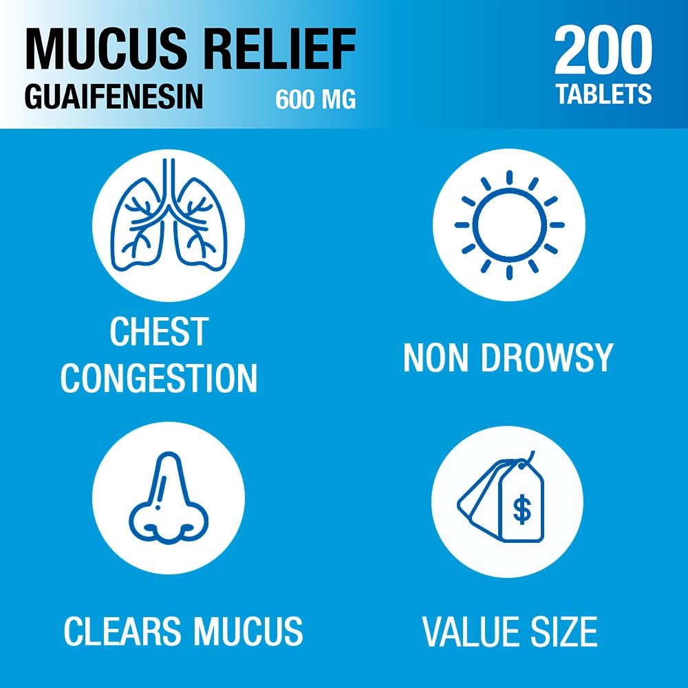 Puregen Labs Mucus Relief 12 Hour Extended Release Guaifenesin 600mg High Potency | Value Size 200 Count | Chest Congestion Expe