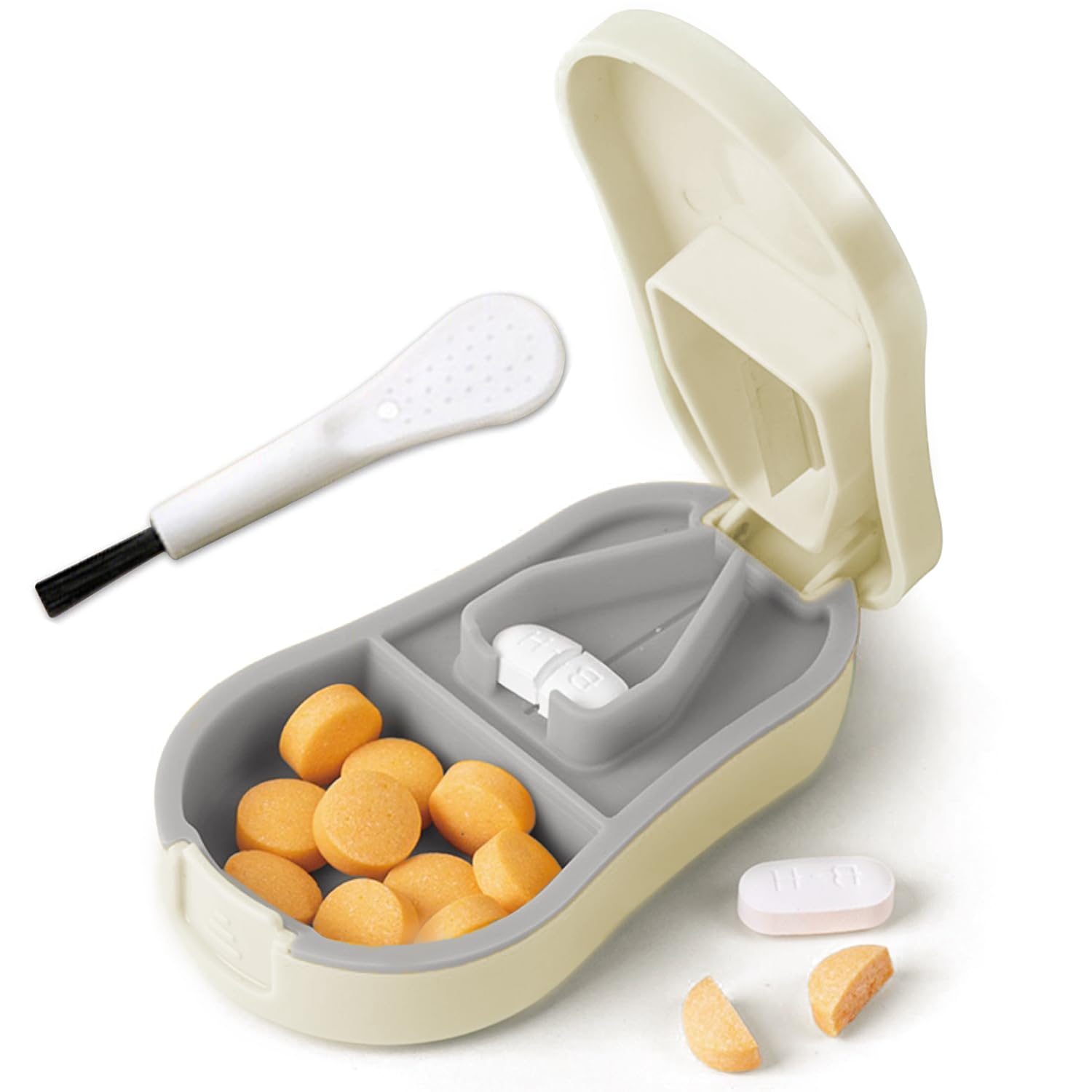 Pill Cutter Splitter for Small and Tiny Pills - Pill Cutter 1/4 - Accurately Cuts Multiple Pills - Easy Open Snap Button. Detach