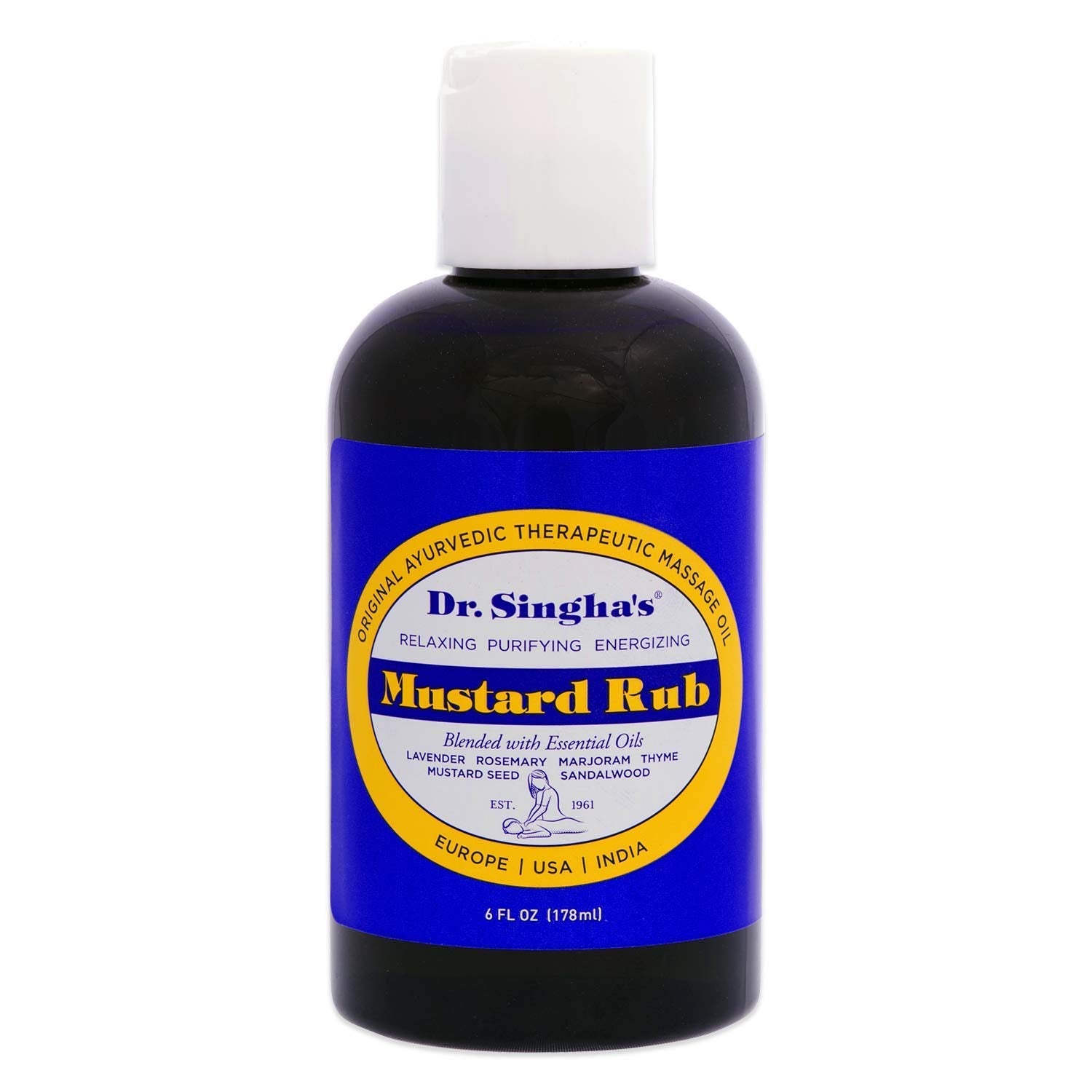 Dr. Singhas Mustard Rub, Therapeutic Body Massage Oil - with Best Essential Oils for Sore Muscles & Stiff Muscle Relief (6 Ounc