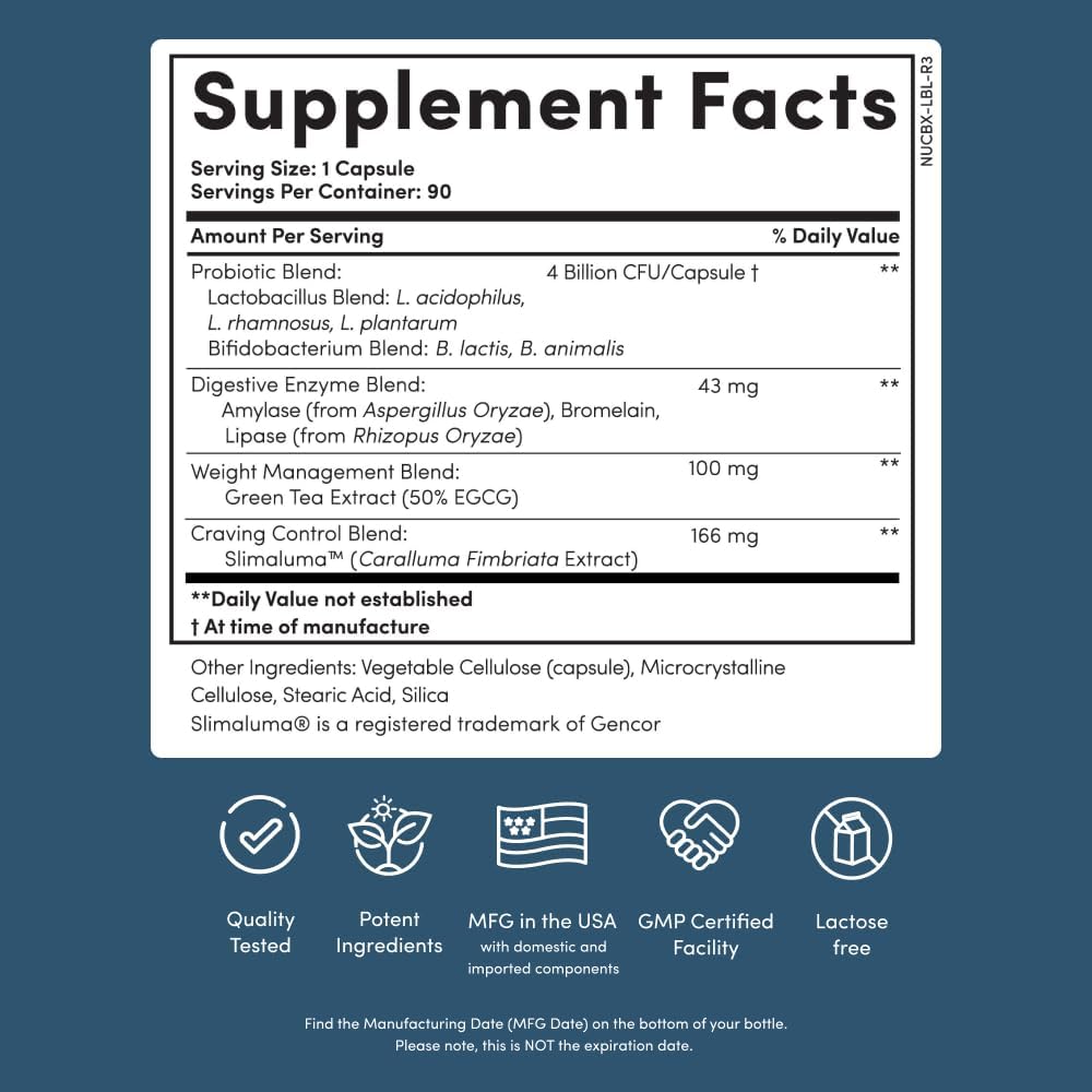 Nucific Bio-X4 4-in-1 Weight Management Probiotic – 90 Capsules | Daily Digestive & Wellness Support