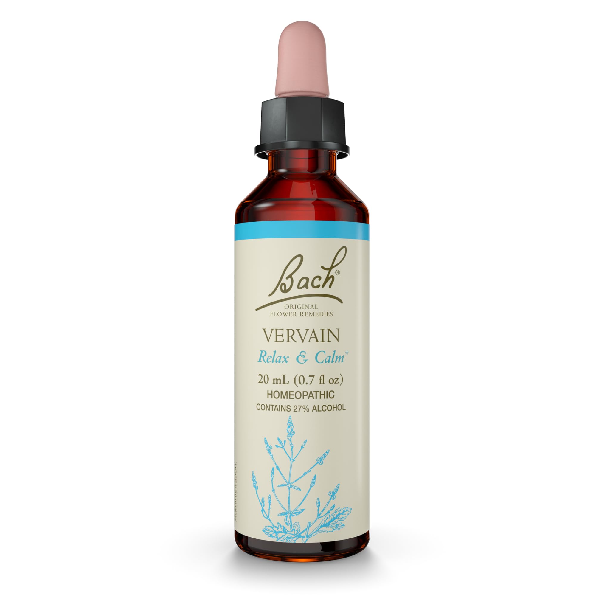 Bach Original Flower Remedies, Vervain - Relax & Calm - Natural Homeopathic Flower Essence for Emotional Balance - Vegan, Gluten