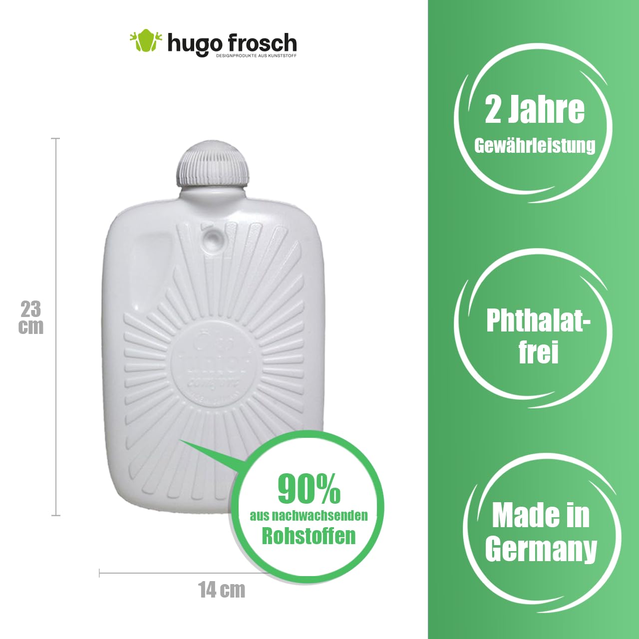 Kids Hot Water Bottle with Animal Cover (0.8L, Smiley Frog) Eco Hot Water Bottle, Made in Germany, Soothing Comfort and Warmth,