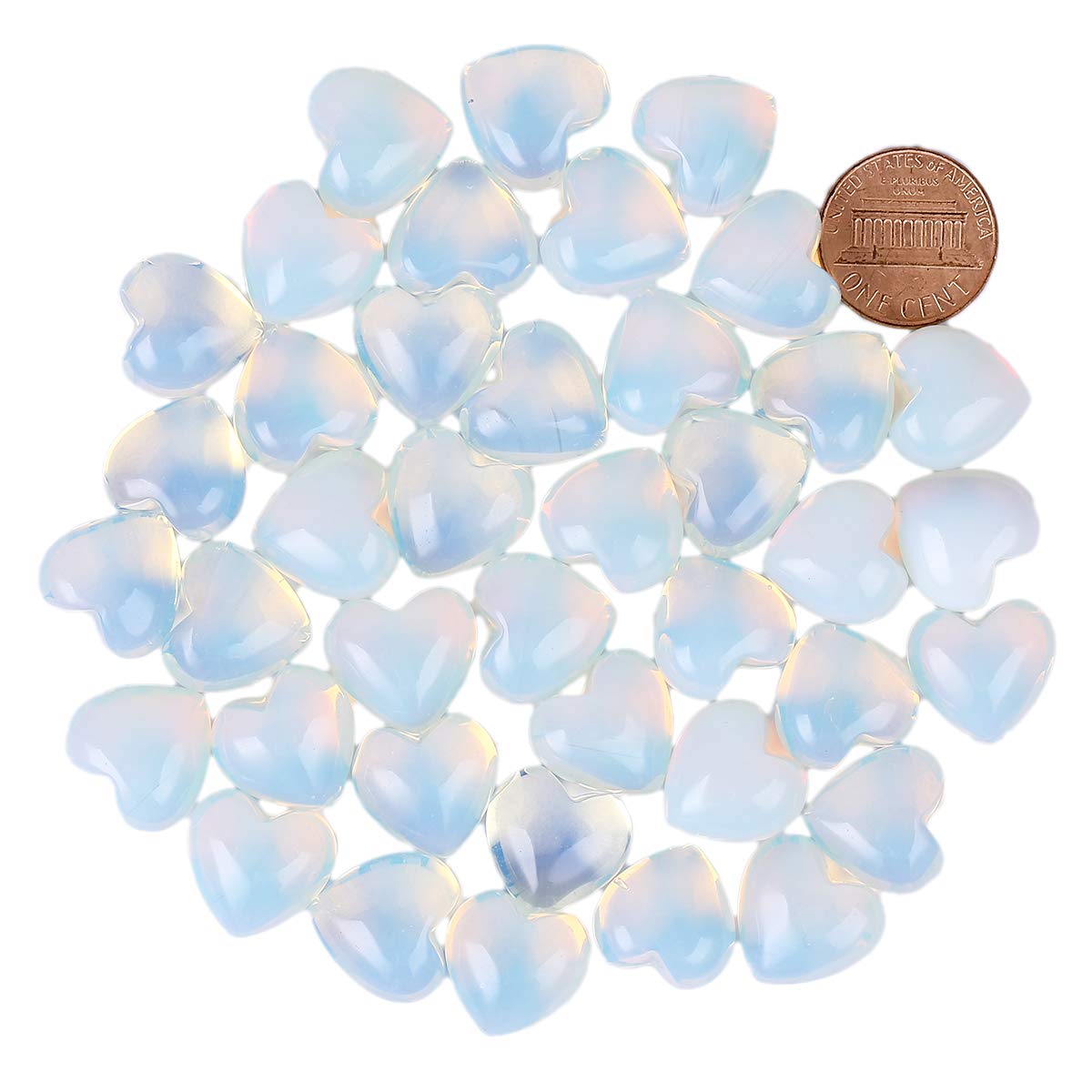 Loveliome 7 Pcs Healing Crystal Synthesis Opalite Heart Love Carved Palm Worry Stone(0.6 Inch)