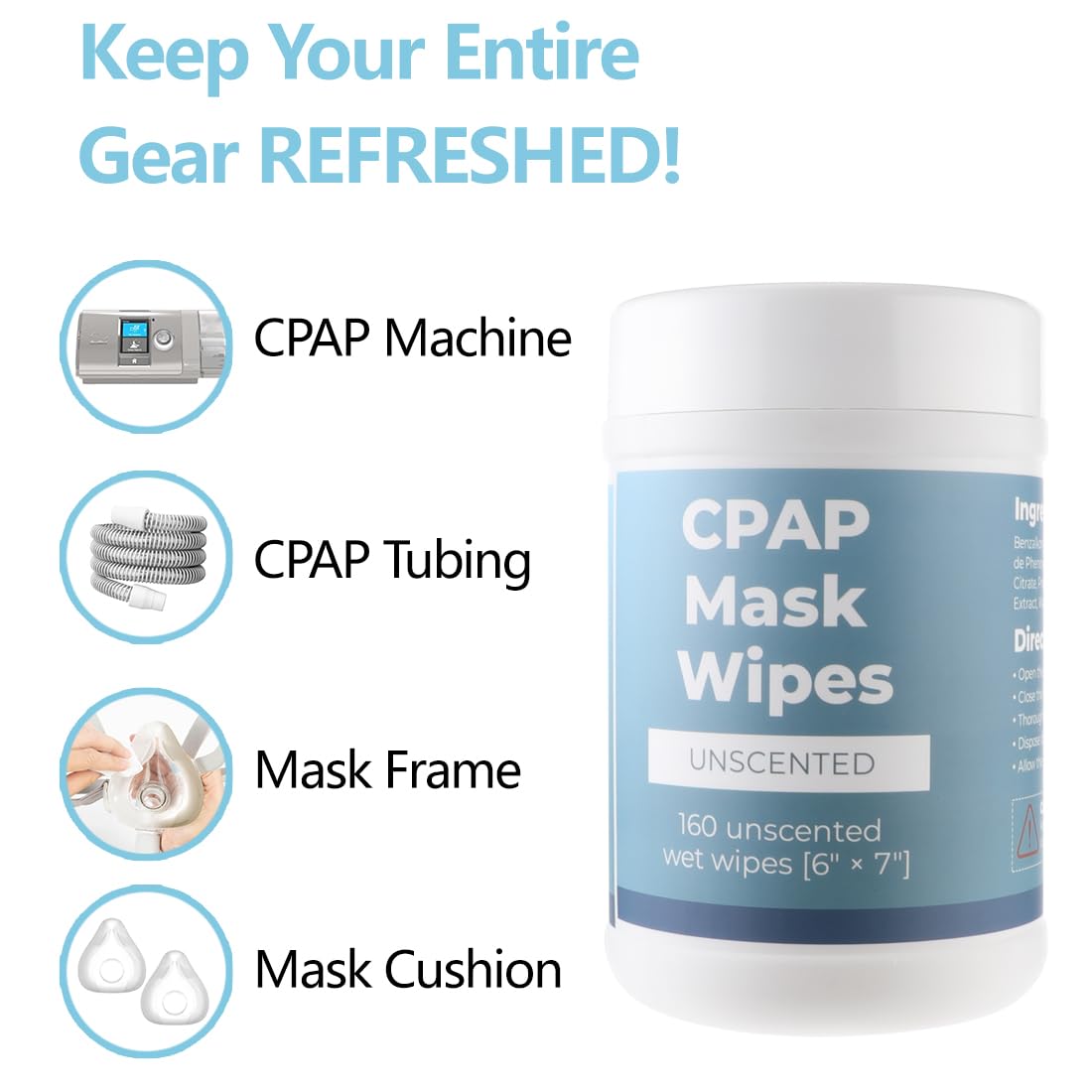 CPAP Mask Wipes 160 Count Unscented Cleaning Wipes Canister Alcohol Free Cleaner for CPAP Mask Tubes Machine and Accessories