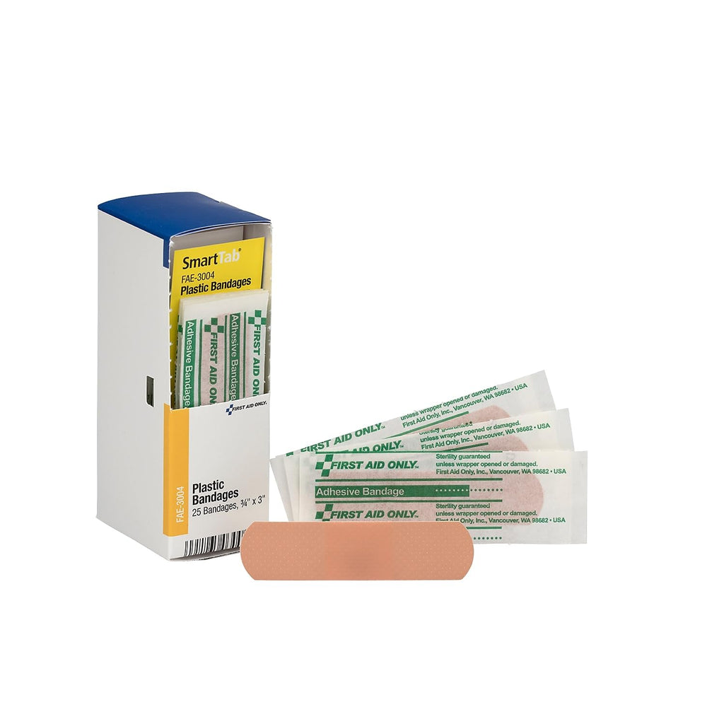 First Aid Only, Inc FAE3004 Plastic Bandages, 3/4-Inch x 3-Inch, 25/Box