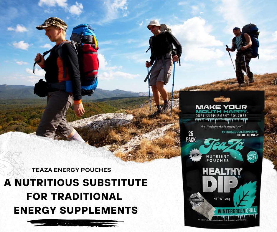 TeaZa Herbal Energy Pouches Tobacco Free Dip Nicotine Free, Smokeless Alternative Snuff Healthy Chewing Dipping Alternative, Win