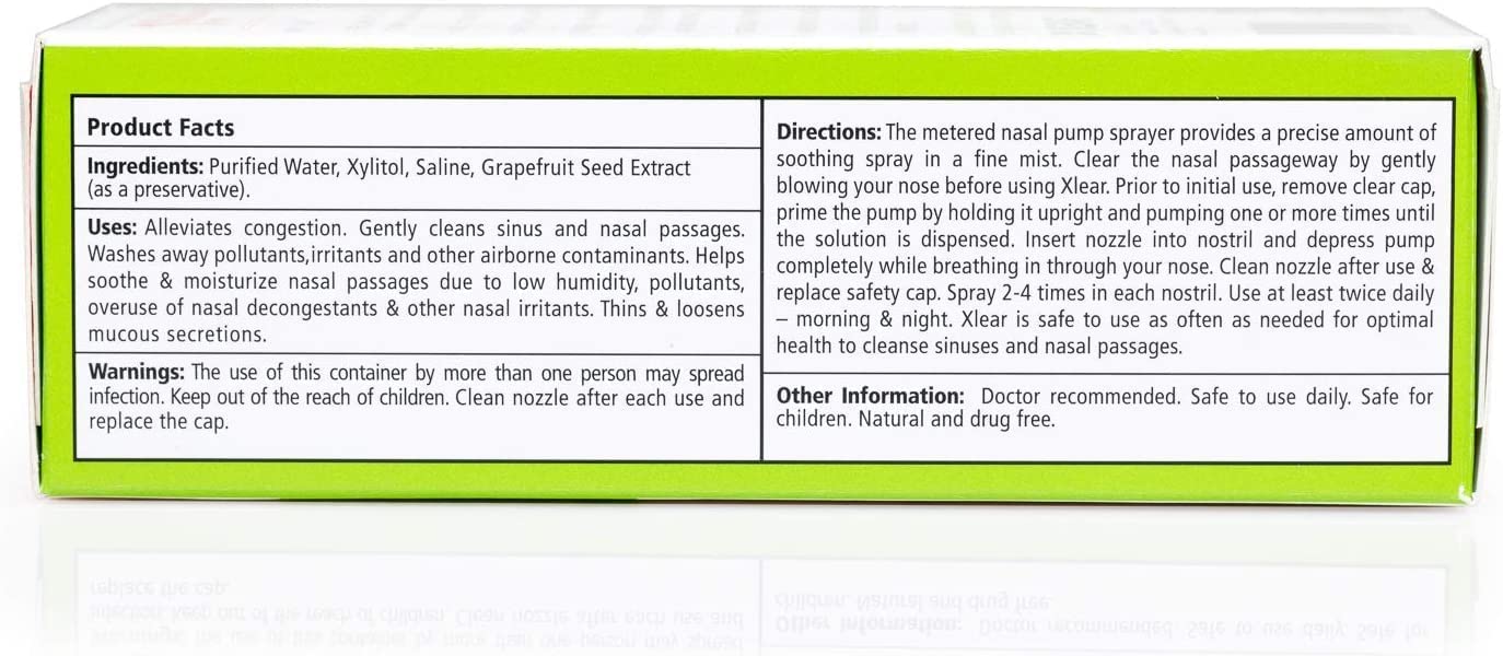 Xlear Nasal Spray, Natural Saline Nasal Spray with Xylitol, Nose Moisturizer for Kids and Adults, 1.5 fl oz (Pack of 3)