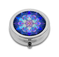 Purple Mandala Pill Box Purse Pocket Small Round Silver Pill Case Decorative Box Metal Medicine Vitamin Pill Organizer Portable 