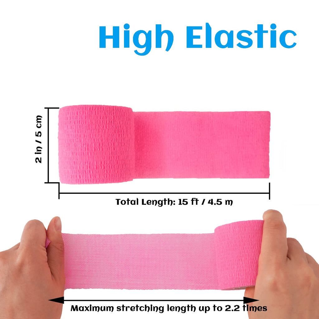 24 Rolls Pink Elastic Self Adhesive Bandage Wrap, Breathable Flexible Fabric Non Woven Cohesive Bandage, Ankle Sprains Swelling