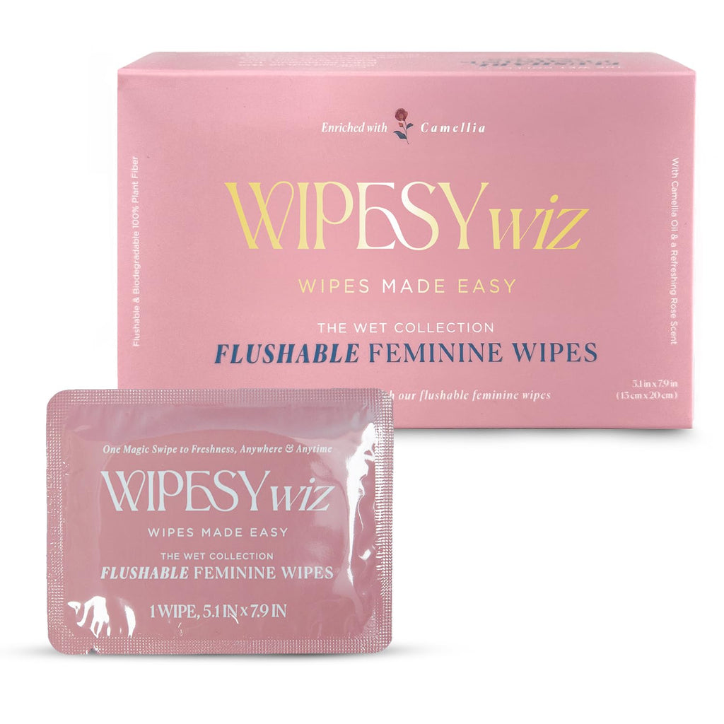40 Count Flushable Feminine Wipes, Individually Wrapped Intimate Cleansing Wipes for Women | Travel Size For Period and Everyday