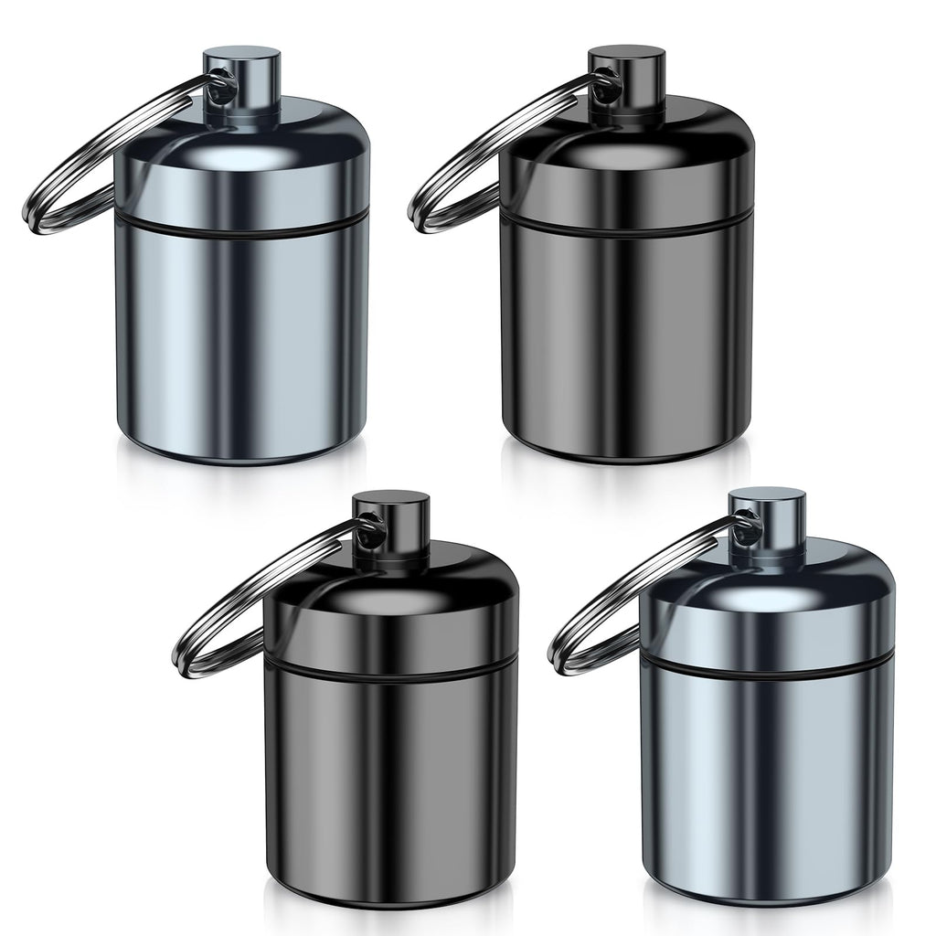 4 Pack Mini Pill Case Small Pill Holder Keychain for Purse - Portable Travel Pill Container Keychain, Waterproof Metal Daily Pil