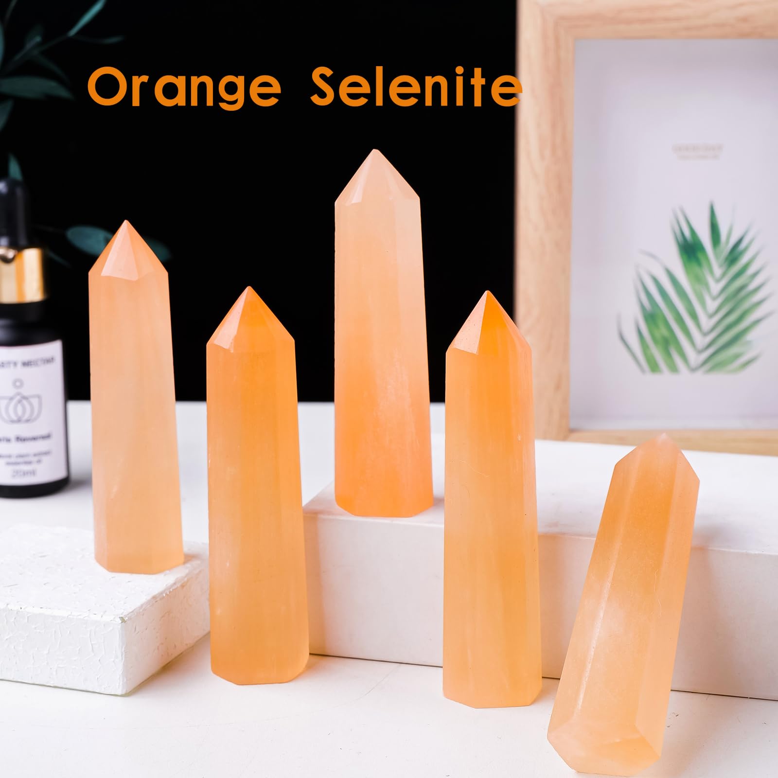 Runyangshi 1PCS Natural Crystal 4 Himalayan Salt Selenite Tower 6 Faceted Single Point Prism Healing Crystal Wand for Meditation
