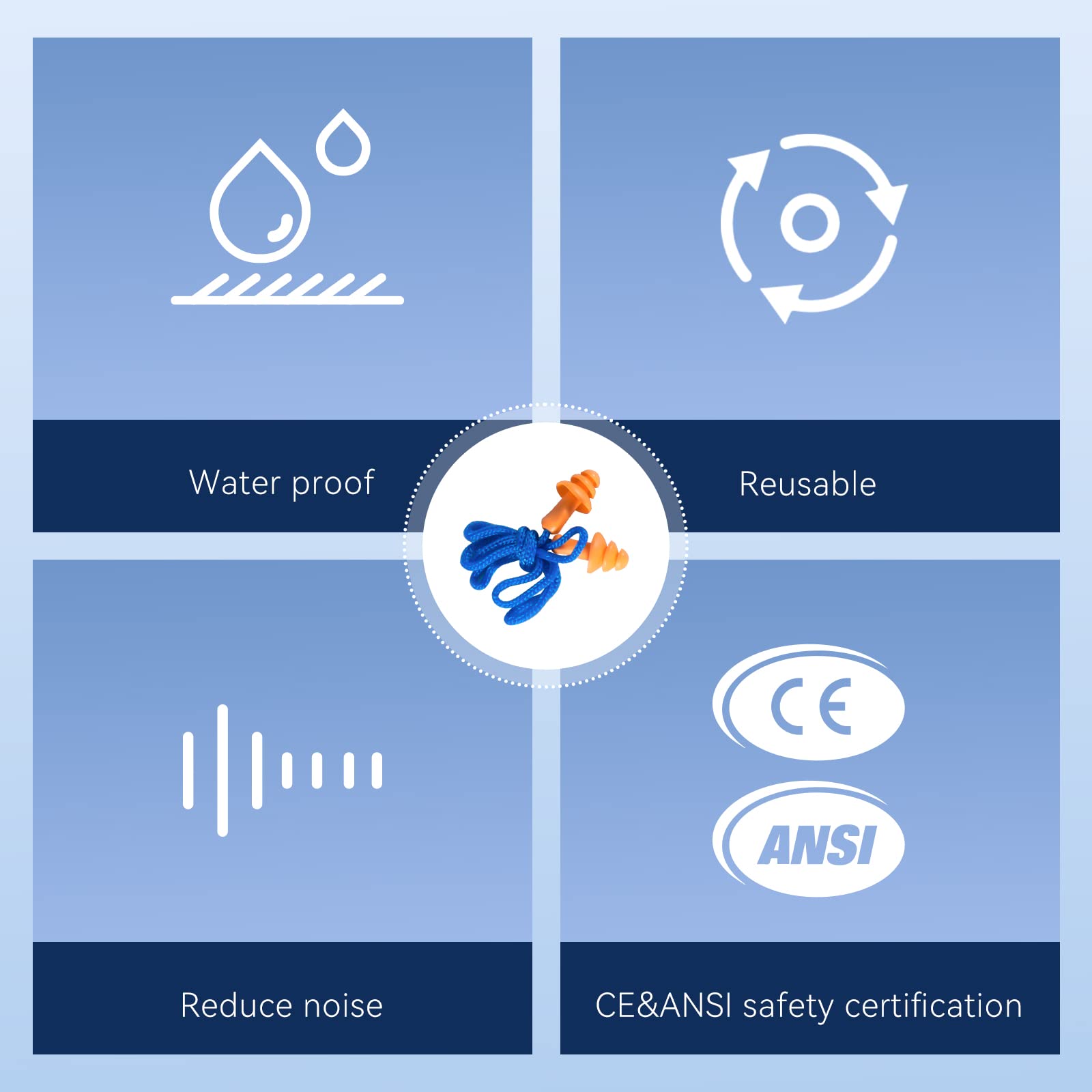 Dison 100Pairs Silicone Ear Plugs, 32dB Corded Reusable Earplugs for Hearing Protection, Noise Reduction for Shooting Range, Wor