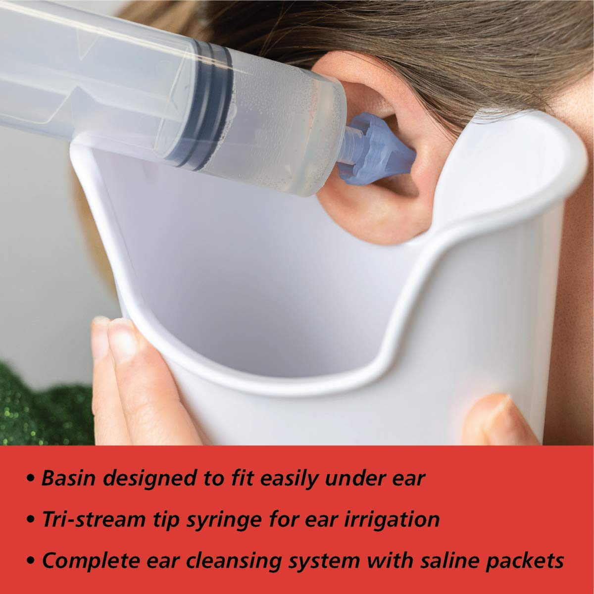 Acu-Life Ear and Ear Wax Cleaner for Humans, Includes 10 Saline Packs, Syringe with Tri-Stream Tip and Basin